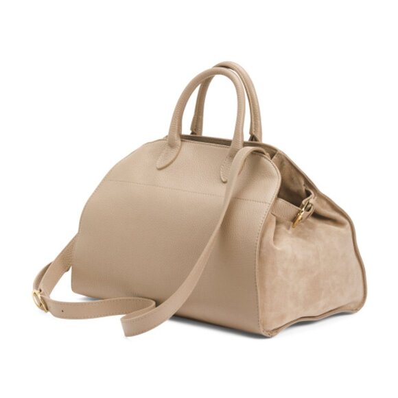 Viral Anna Paola Italian SUEDE & LEATHER Cappuccino Satchel NWT - Picture 10 of 11